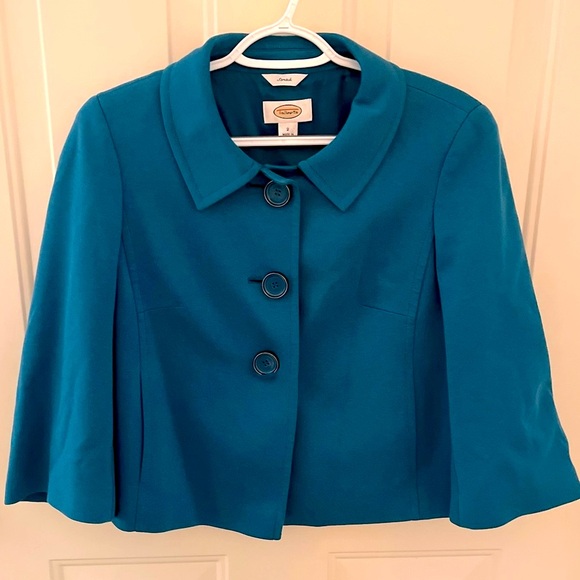 Talbots size 2 crop jacket 3/4 sleeves teal - Picture 1 of 3
